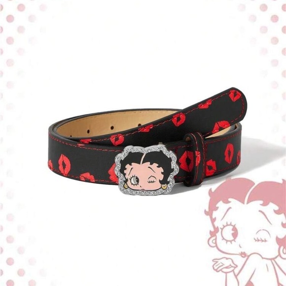 Betty Boop Black and Red Women's Belt with Cartoon Buckle - Picture 3 of 5